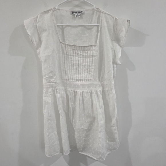 Jessica Tops - Jessica Taylor Womens Swiss Dot Top Size Large White Coastal Pleated Cowgirl